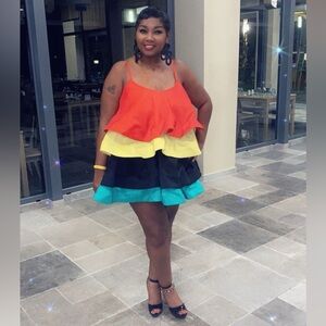 Colorful Layered Ruffle Dress